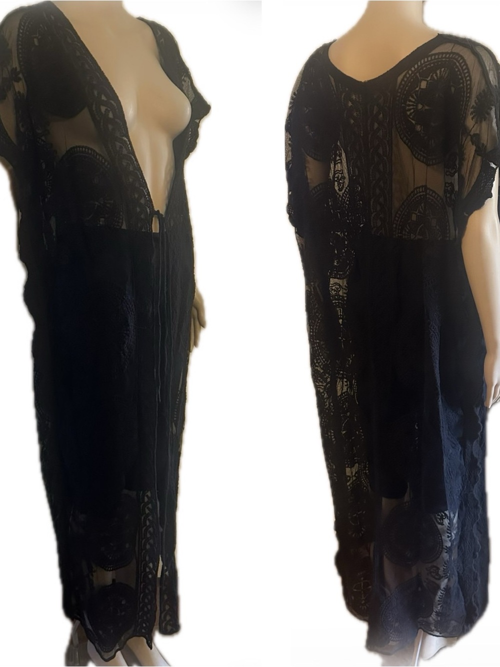 Black Lace Maxi Cover-Up Kimono